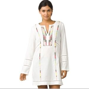 Prana Lahela Tunic Dress Sz Small White Swim Coverup Organic Cotton‎ Embroidered